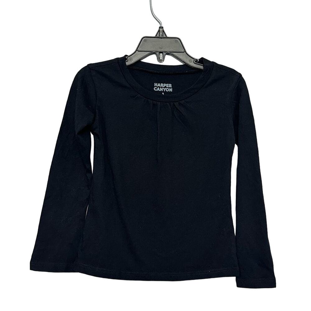 Harper Canyon Girls Blouse Casual Top Black Long Bell Sleeve 100% Cotton 3 New